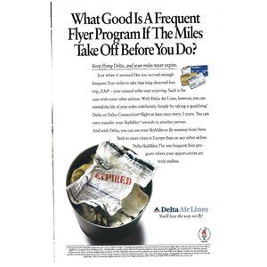 Delta Airlines Frequent Flyer Miles 1990s  Vintage Print Ad